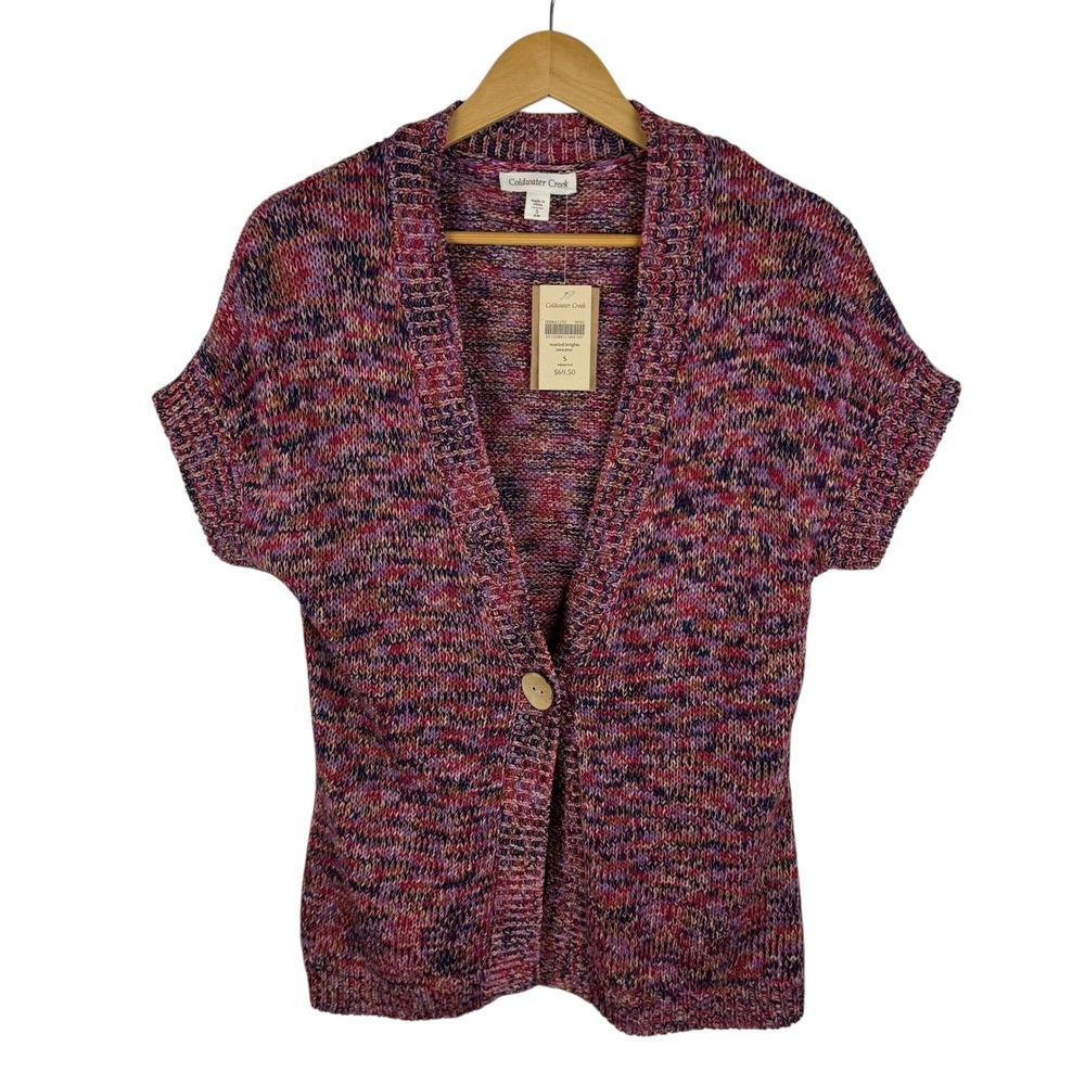 NWT Coldwater Creek Marled Knit Cardigan Small Multicolor Sweater Cottage Boho‎